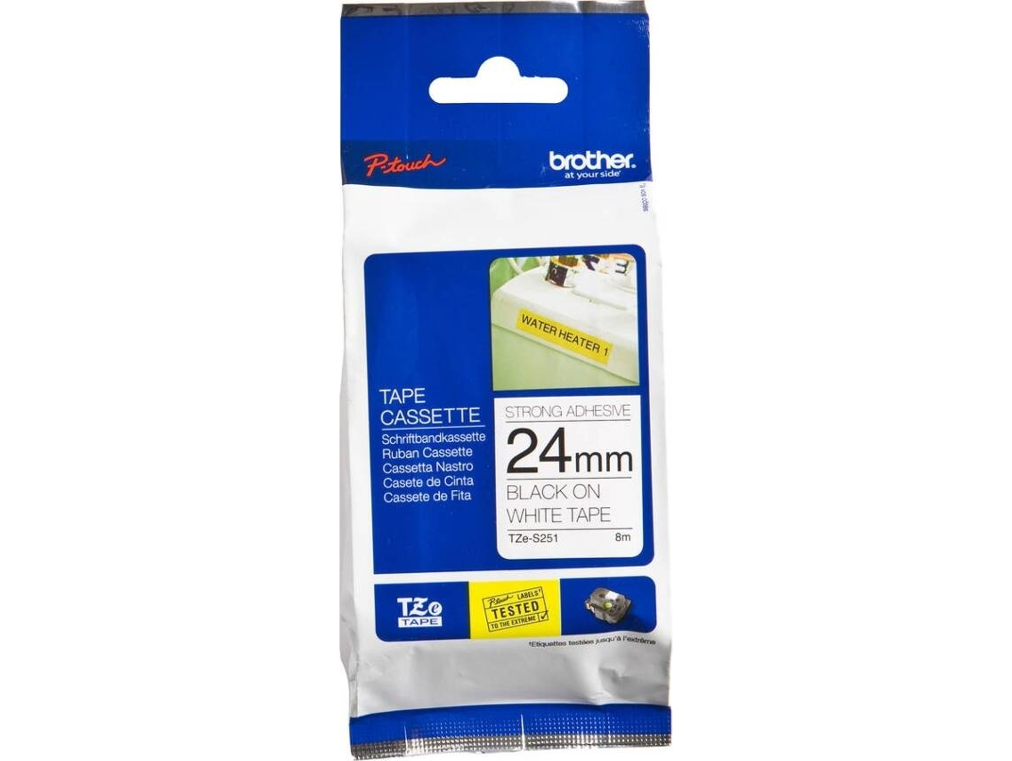 Cinta Laminada BROTHER TZeS251 Negro sobre Blanco TZ