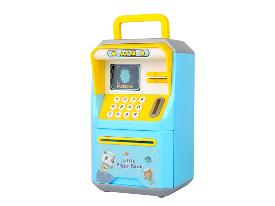 Caja De Ahorros Mini Atm Con Reconocimiento Facial Simulación Juguete Educativo Banco Azul