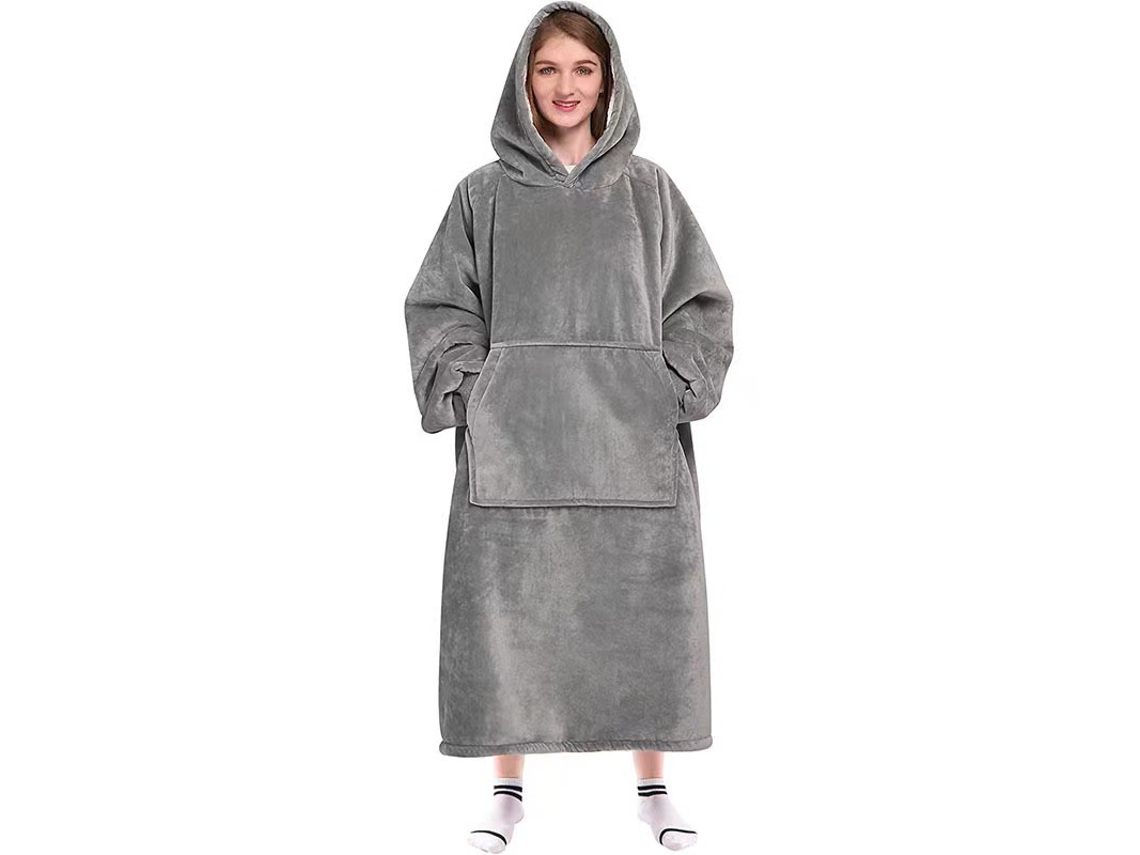 Manta Con Capucha, Pijama De Invierno De Franela, Manta Unisex Para Llevar Puesta (gris - Con Capucha 180 Cm) Cuich