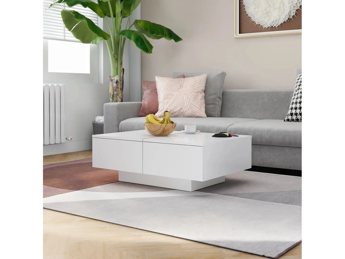 Mesa de centro madera contrachapada blanco 90x60x31 cm N/A