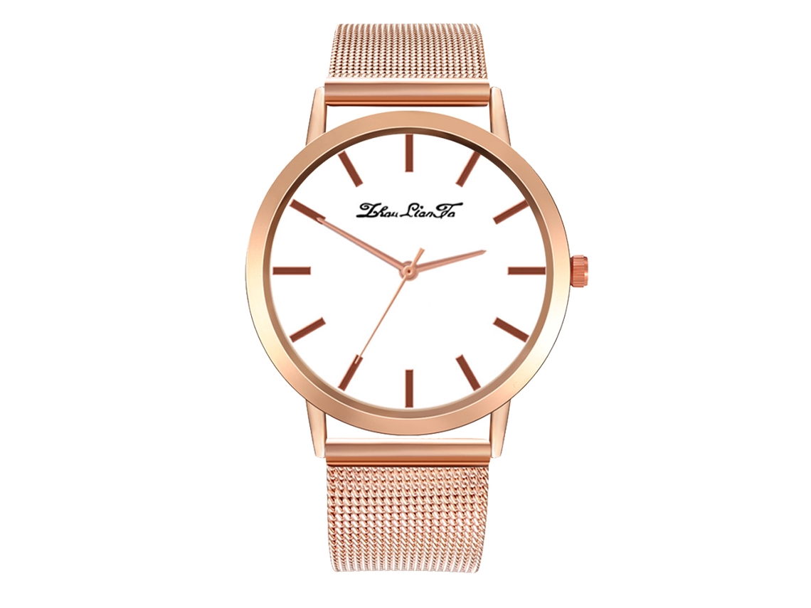 Reloj Analógico De Cuarzo Con Sencilla Correa De Malla, Informal Y Elegante, Oro Rosa.