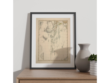 NACNIC Pósters Geográficos En Vintage Mapa De Australia Y Polinesia Ilustraciones De Antiguos Mapamundis En Tonos Sepia Tamaño A3 Con Marco Blanco