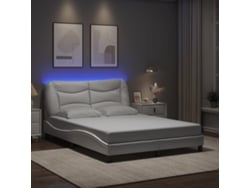 Estructura Cama Con Luces Led Cuero Sintético Blanco 140x200 Cm