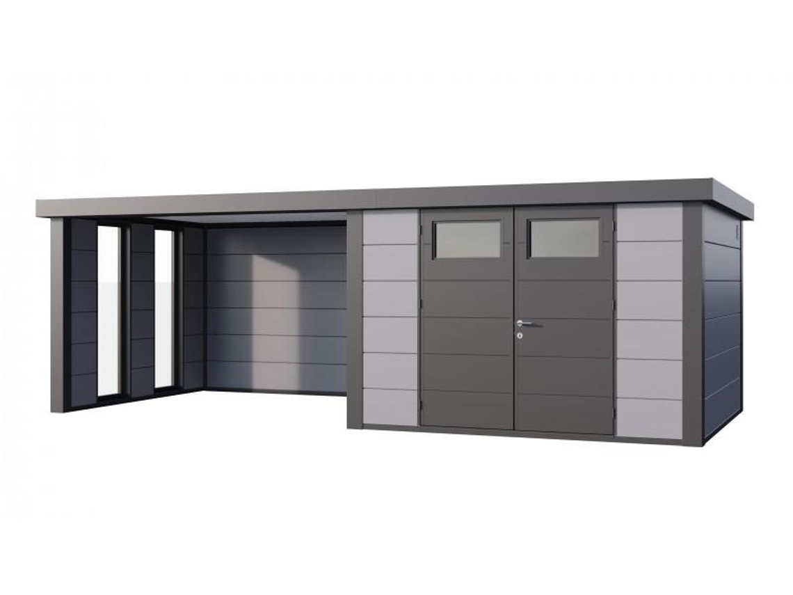 Caseta de Jardin metálica NH8 con Apoyo grande e Ventanas a la izquierda | Gris Claro | (298 x 298) + (344 x 298) - NOVO HABITAT