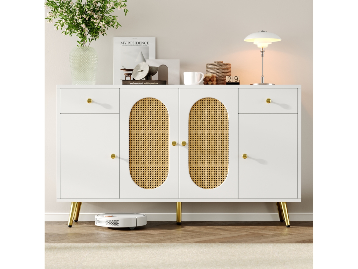 Cómoda con cinco cajones y cuatro puertas, estantes regulables (140x35x82 cm)