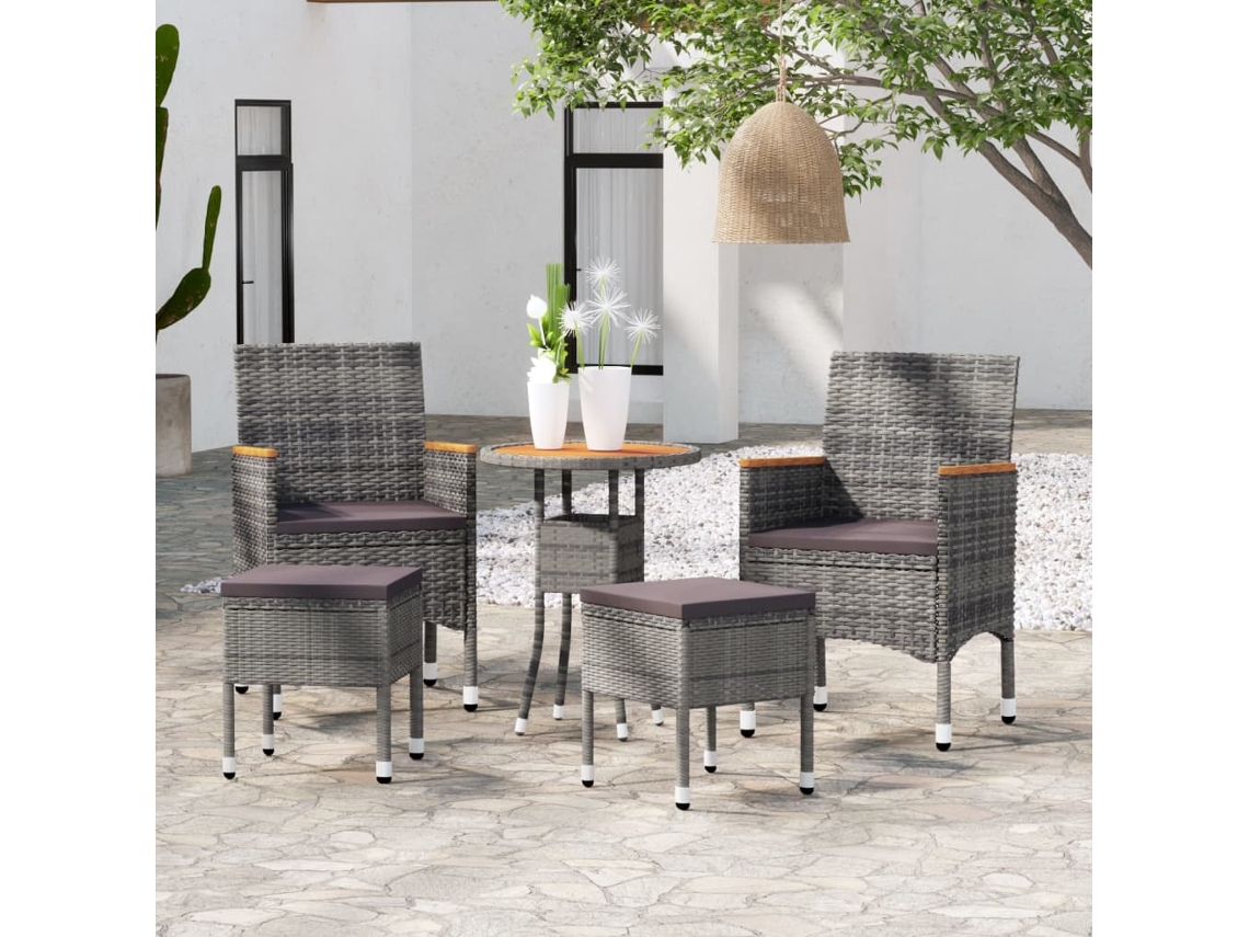 Conjunto de jardín de 5 piezas en mimbre gris PE DKD Home Decor