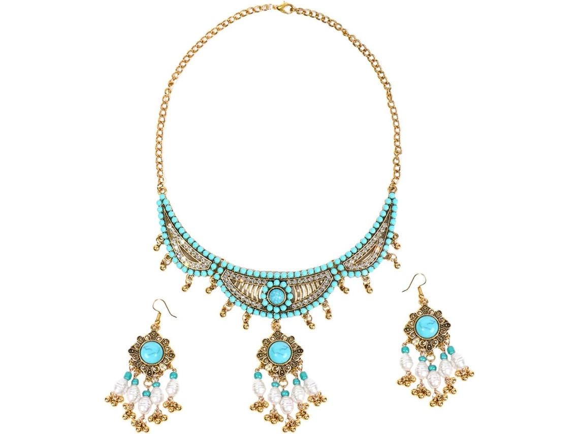 Conjunto De Collar Y Pendientes Bohemios De Aleación Con Cuentas De Arroz, Joyería De Moda Reutilizable.