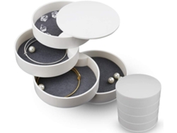 Elegante organizador de joyas giratorio, almacenamiento compacto de 4 niveles, diseño compacto, ideal para pulseras, collares, anillos y aretes.