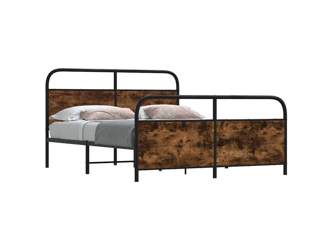 Estructura De Cama Sin Colchón Metal Roble Ahumado 183x213 Cm