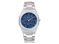 Reloj De Cuarzo Para Hombre (blanco Y Azul Oscuro) Con Hojas En Relieve.