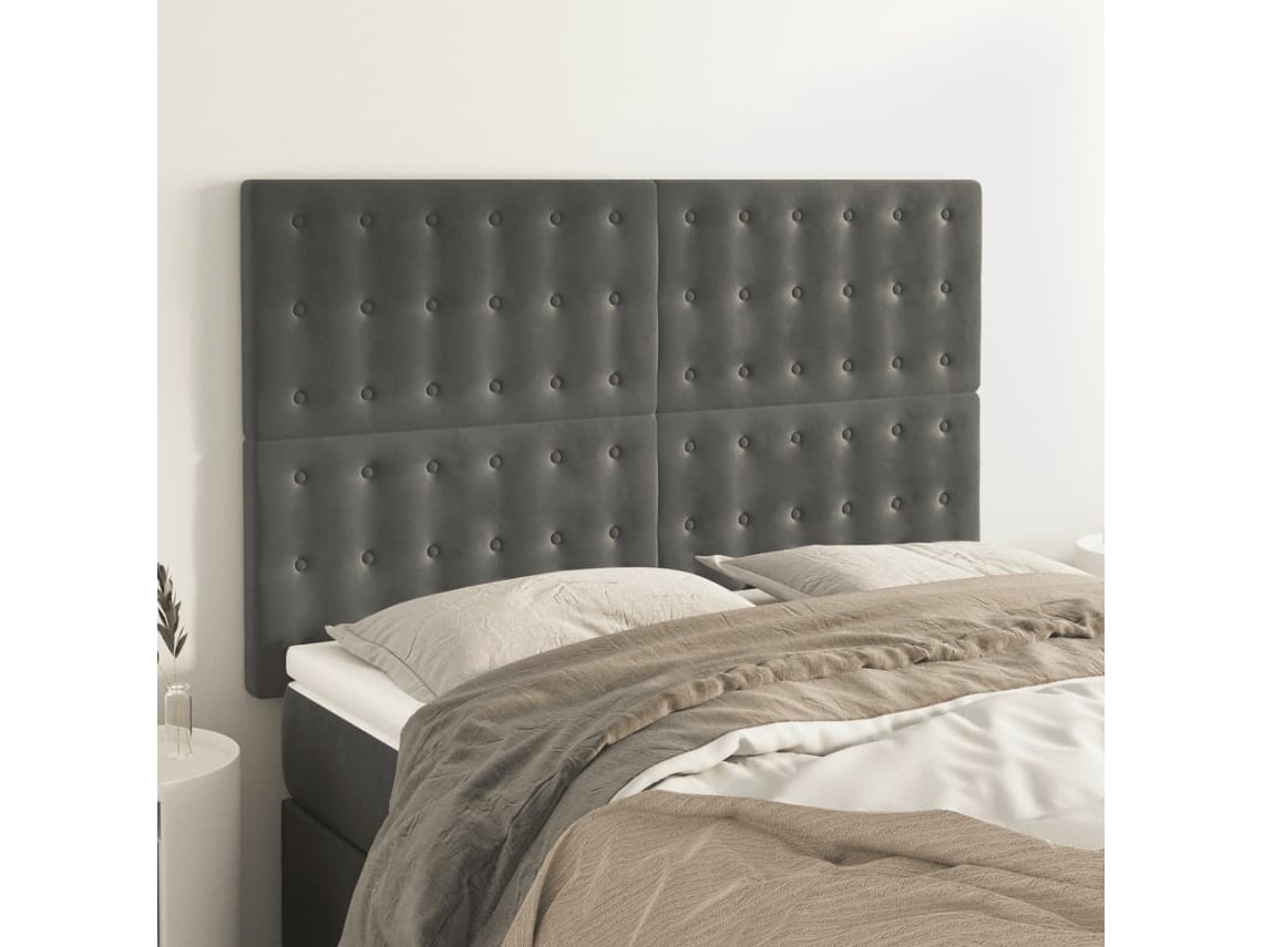 Cabeceros 4 Unidades Terciopelo Gris Oscuro 72x5x78/88 Cm