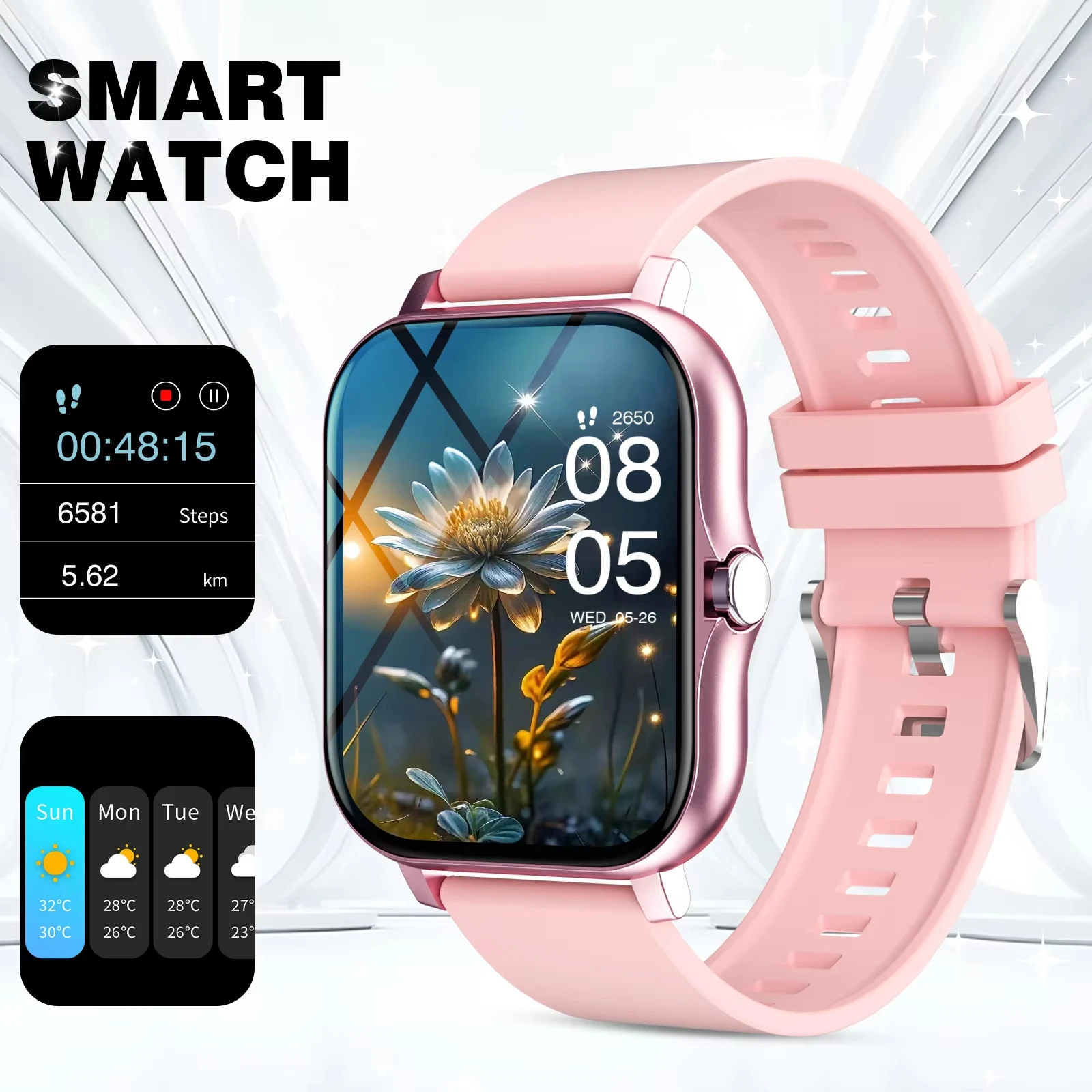 Reloj Deportivo Inteligente rosa pantalla Táctil Completa Reloj Deportivo De Fitness Bluetooth Llamada Digital
