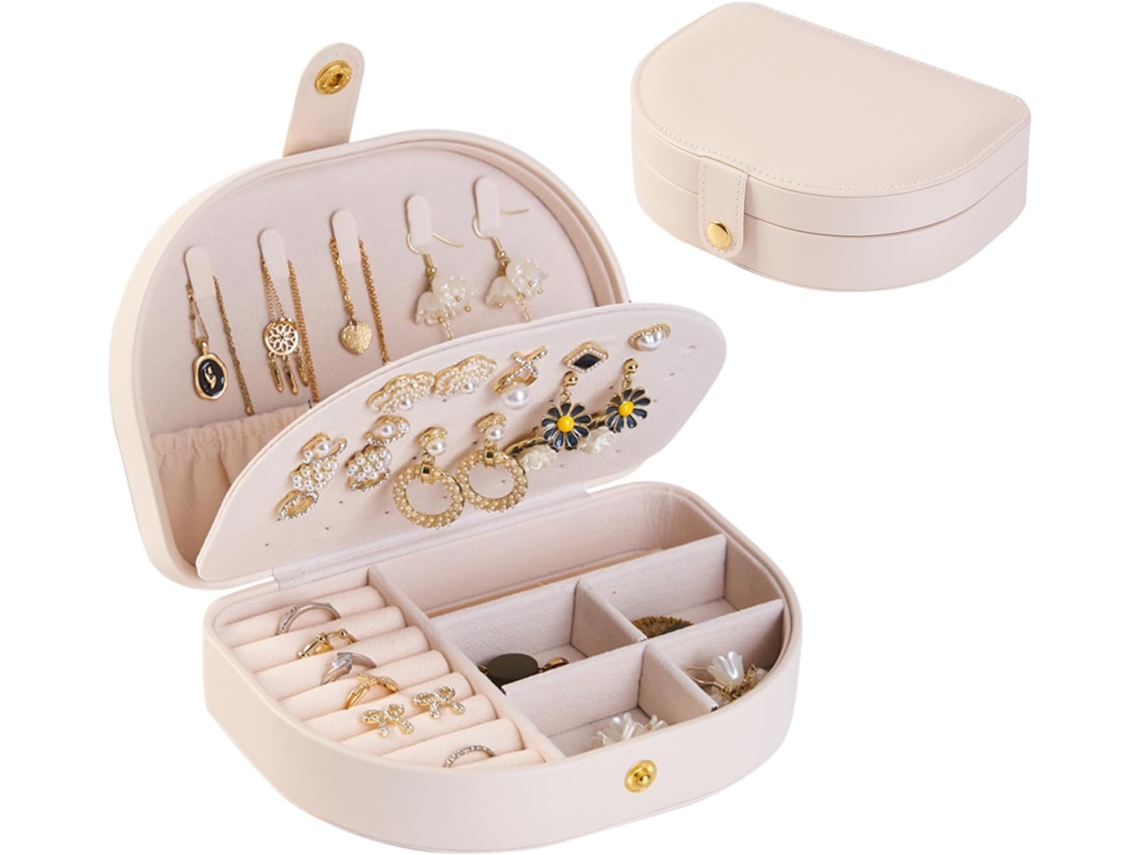Caja De Joyería De Piel Sintética Para Mujer, 2 Niveles (Blanca) GERTIZ