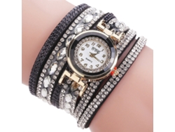 Reloj Analógico De Cuarzo Para Mujer Con Diamantes De Imitación, Correa De Poliuretano Y Esfera Redonda Negra.