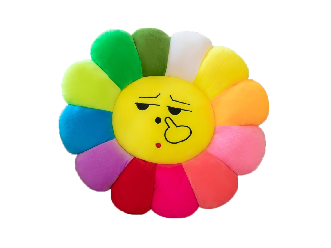 Cojín de girasol colorido con expresión de dibujos animados para sofá y oficina
