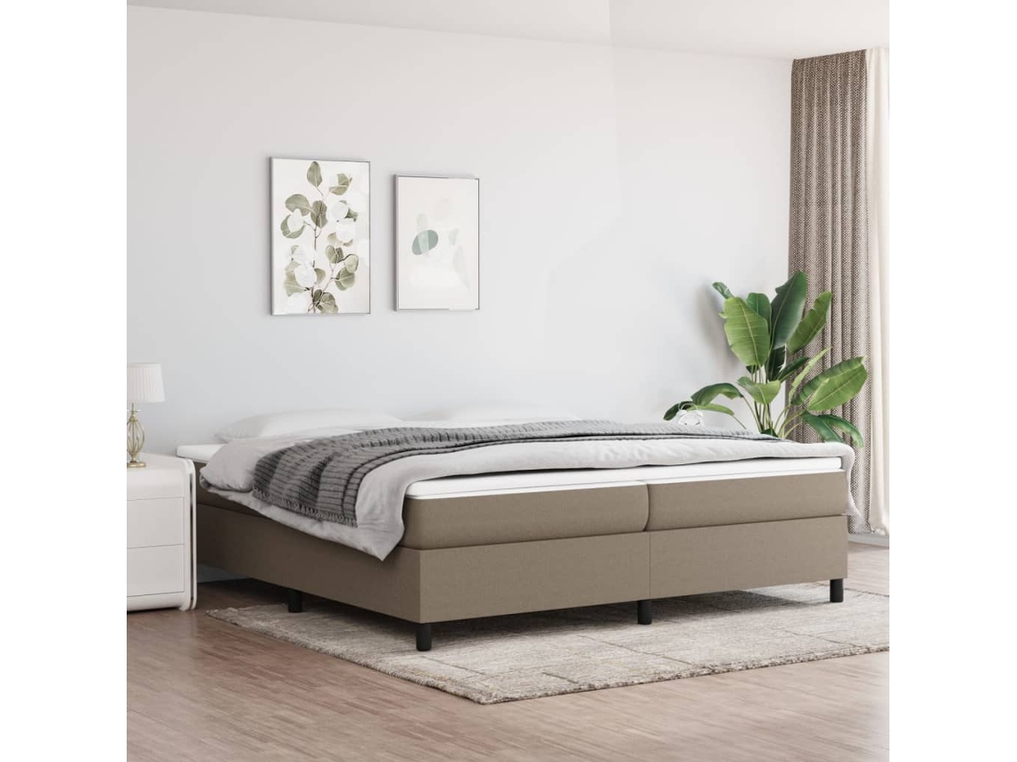 Cama Box Spring Con Colchón Tela Gris Taupe 200x200 Cm