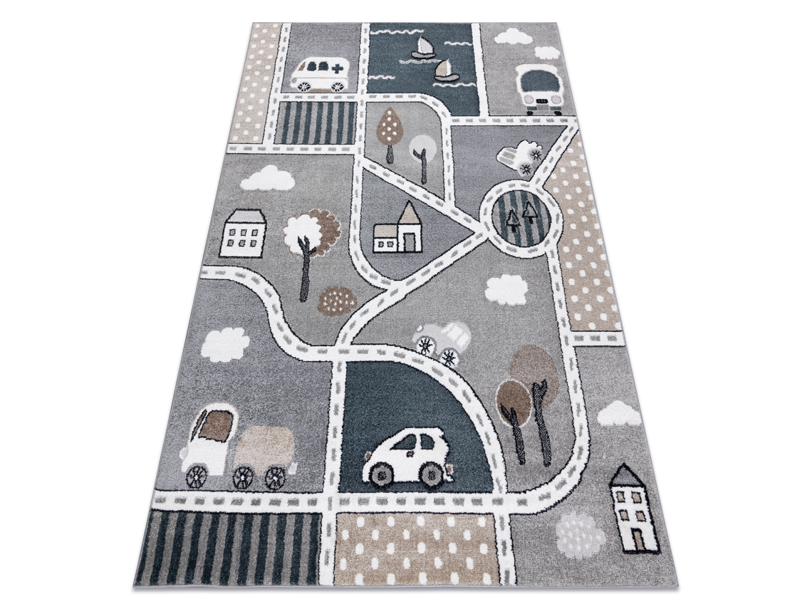 Alfombra Fun Strade Para Niños, Calle, Pueblo Gris (280 x 370 cm)