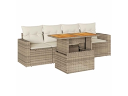 Conjunto 5 de sofás jardín con cojines VIDAXL ratán sintético beige