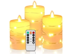 KOFIHETY Velas románticas sin llama, a pilas con guirnalda de luces integrada, temporizador automático diario para una decoración perfecta, llama de cera real,