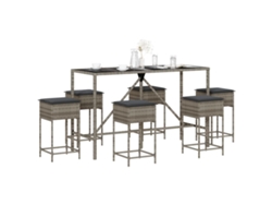 Conjunto de bar de jardín de 7 piezas DKD Home Decor con cojines de mimbre gris
