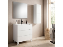 Mueble de baño con Lavabo, Espejo y Aplique LED BOREAL 100x45 cm acabado Blanco mate 3 cajones con patas