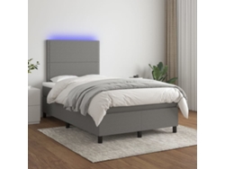 Cama box spring con colchón y LED tela gris oscuro 120x200 cm