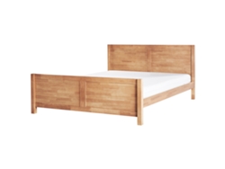 Cama doble Beliani Champagnat en madera de caucho, madera clara, 186 x 212 x 100 cm