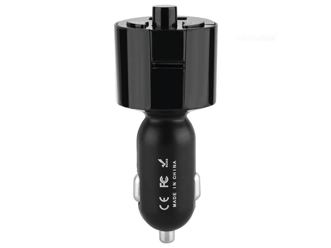 Cargador de coche Bluetooth EOOCOO con transmisión FM y reproducción de audio.