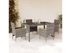 Juego de comedor de jardín de 5 piezas con cojines, mimbre, polietileno y vidrio, gris, Dkd Home Decor