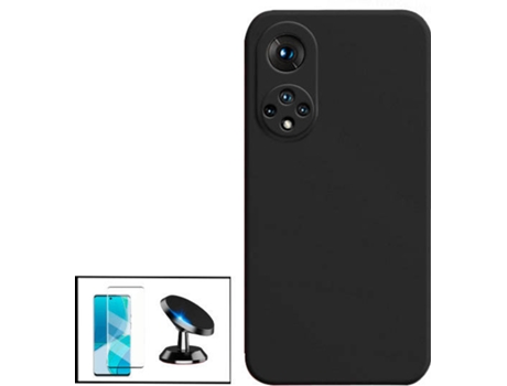 Kit Protector de Cristal Templado 5D Full Cover, Funda Silicona Liquida y Soporte Magnético de Coche Huawei Nova 9 PHONECARE Negro