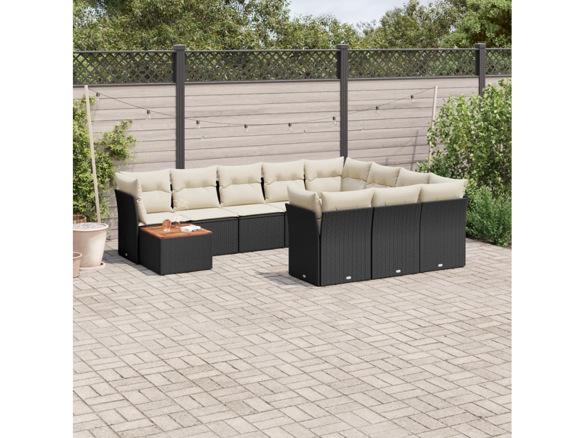 Conjunto de sofás de jardín de 11 piezas DKD Home Decor con cojines de mimbre negros