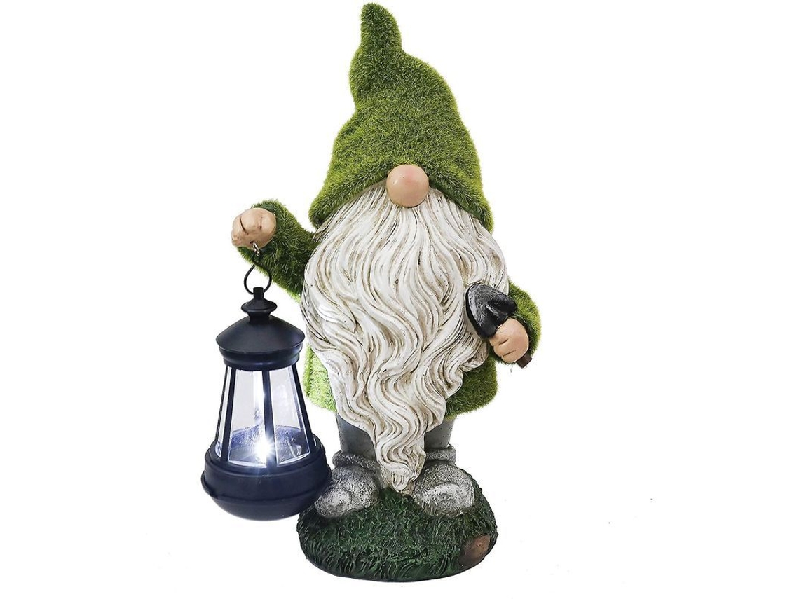 Figura Divertida De Gnomo De Jardín Con Linterna Solar Led Resistente A La Intemperie.