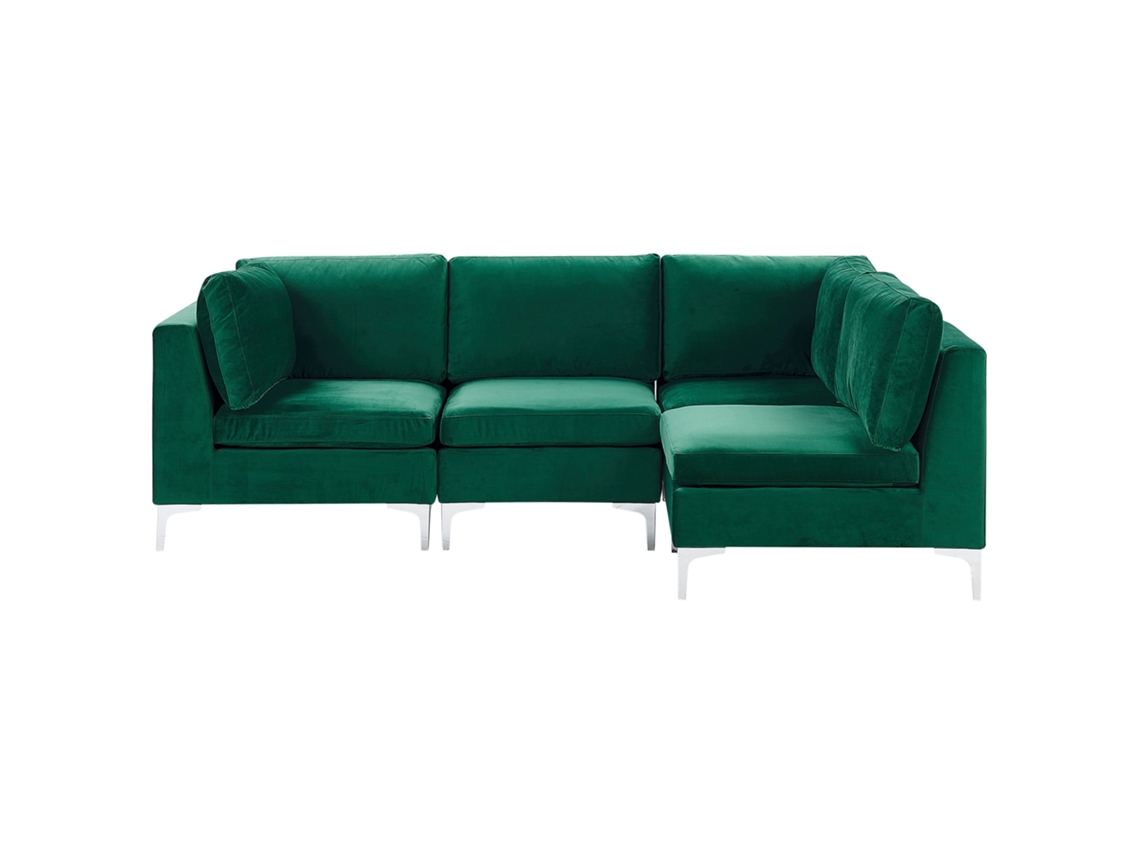 Sofá Modular De 4 Peças Beliani Evja De Veludo Verde 235x150x84