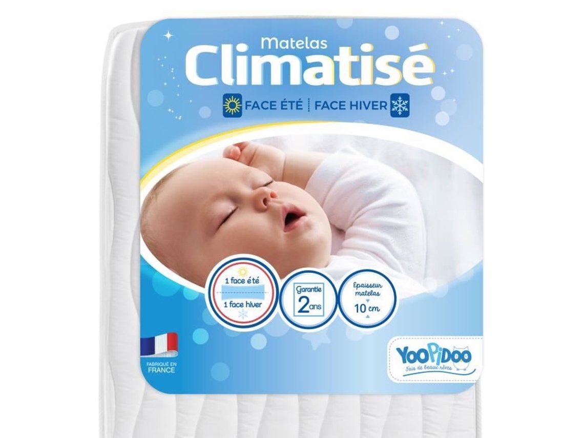 Colchón calefactable para bebé Yoopidoo 60x120 cm, 1 cara verano fresco / 1 cara invierno acolchado sin tratamiento químico