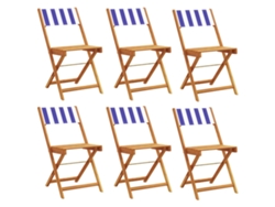 Maison Exclusive - Sillas Jardín Plegables 6 Uds Madera Maciza Tela Azul Blanco