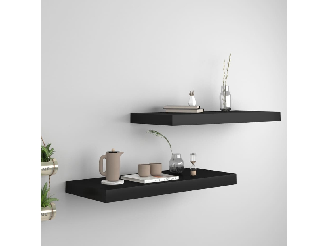 Estantes de pared colgantes (2 unidades, 60 x 23,5 x 3,8 cm, MDF, negro, DKD Home Decor)