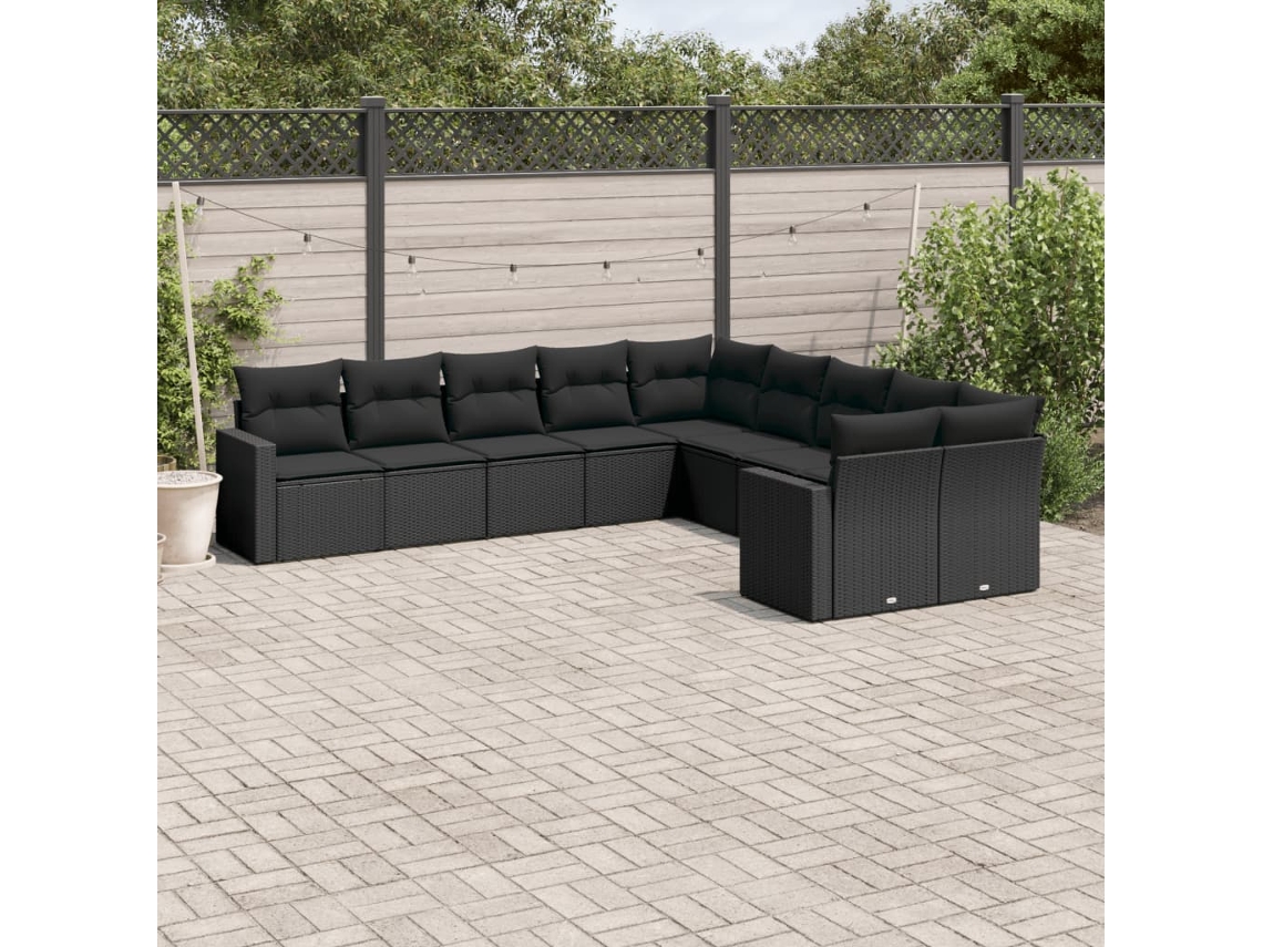Conjunto de sofá de jardín de 10 piezas con cojines en mimbre sintético negro de DKD Home Decor