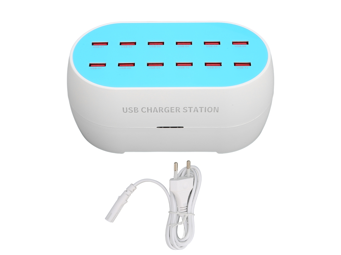 Estación De Carga Usb De 12 Puertos, Concentrador Ignífugo De 120 W, Cargador De 100-240 V, Enchufe Europeo.