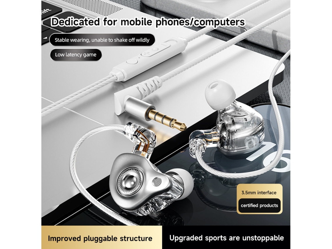 Auriculares Con Cable (plata De 3,5 Mm), Chip Digital Integrado, Auriculares Intrauditivos Hifi, Con Micrófono.