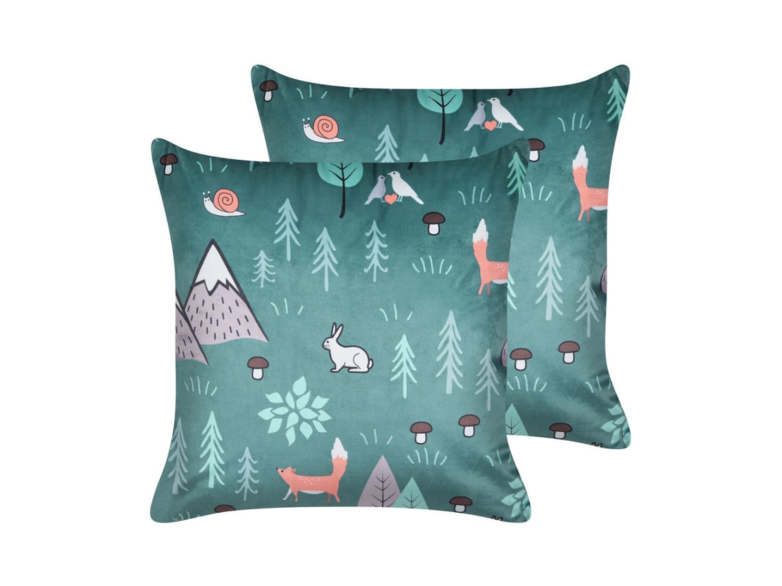 Juego de cojines estampados BELIANI Foothill de Terciopelo Verde 45x45x4