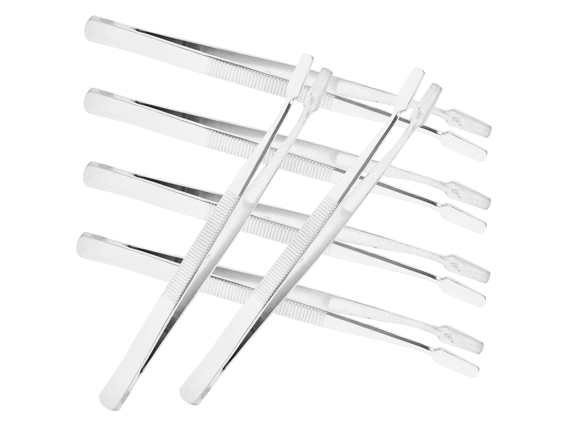 Juego de 6 pinzas planas de acero inoxidable con punta ancha para la depilación.