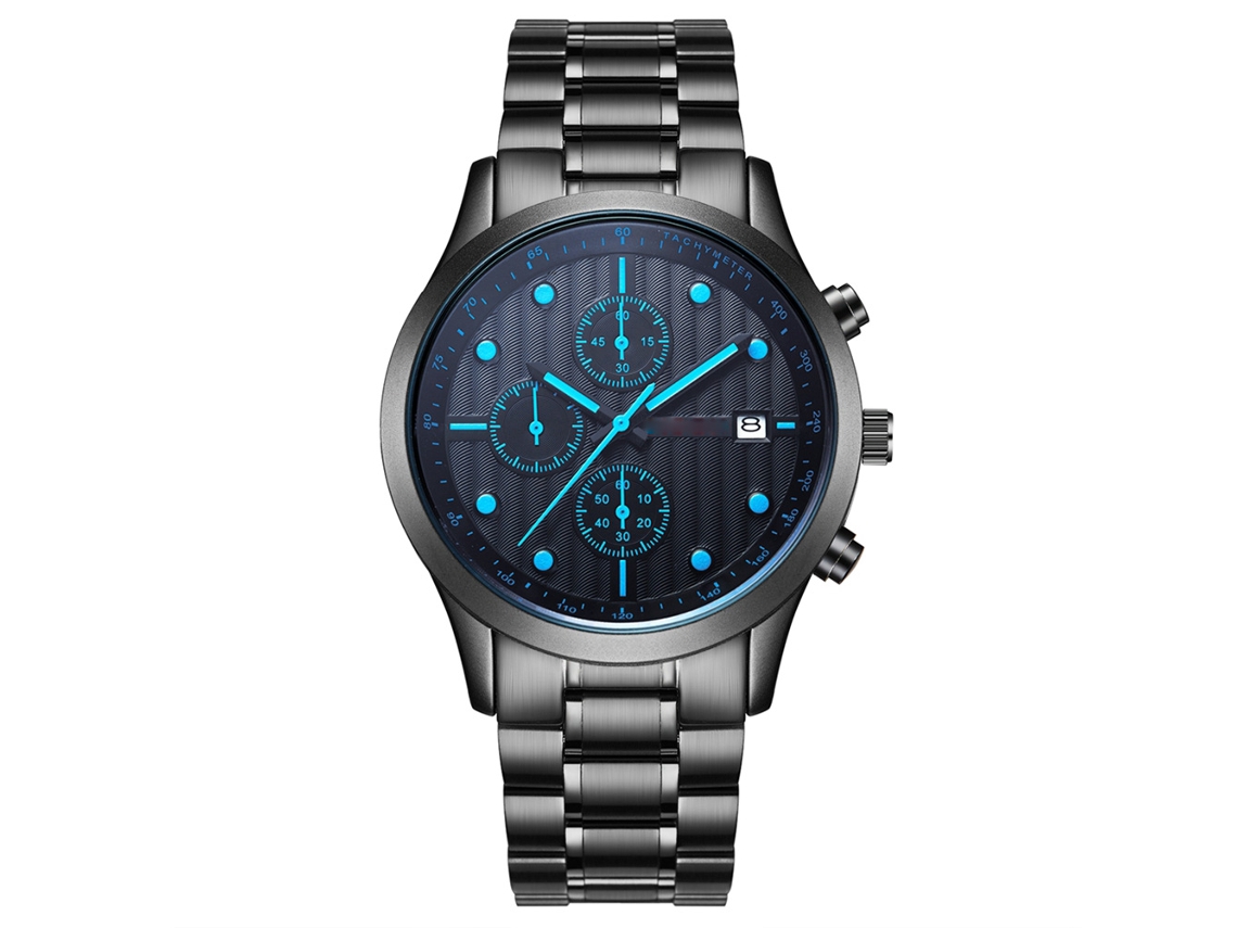 Reloj Hombre Biden Impermeable Multifunción De Cuarzo Con Correa De Acero Azul