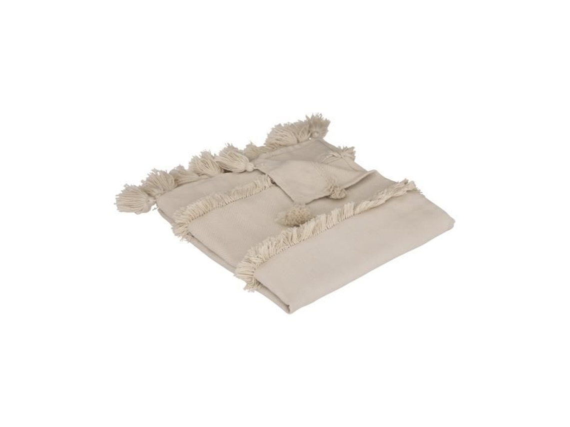 Manta de cama beige con estampado capitoné y pompones en los laterales 130 x 180 cm ATMOSPHERA