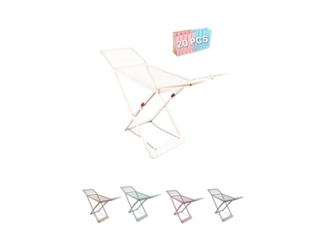Tendedero Plegable de Resina Incluye 20 Pinzas – Tendal Abatible Balcón para Interior Y Exterior Blanco Plegable JARDIN202
