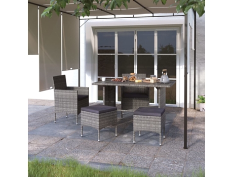 Conjunto 4 Conjunto de silla de jardín y taburete VIDAXL ratán PE gris