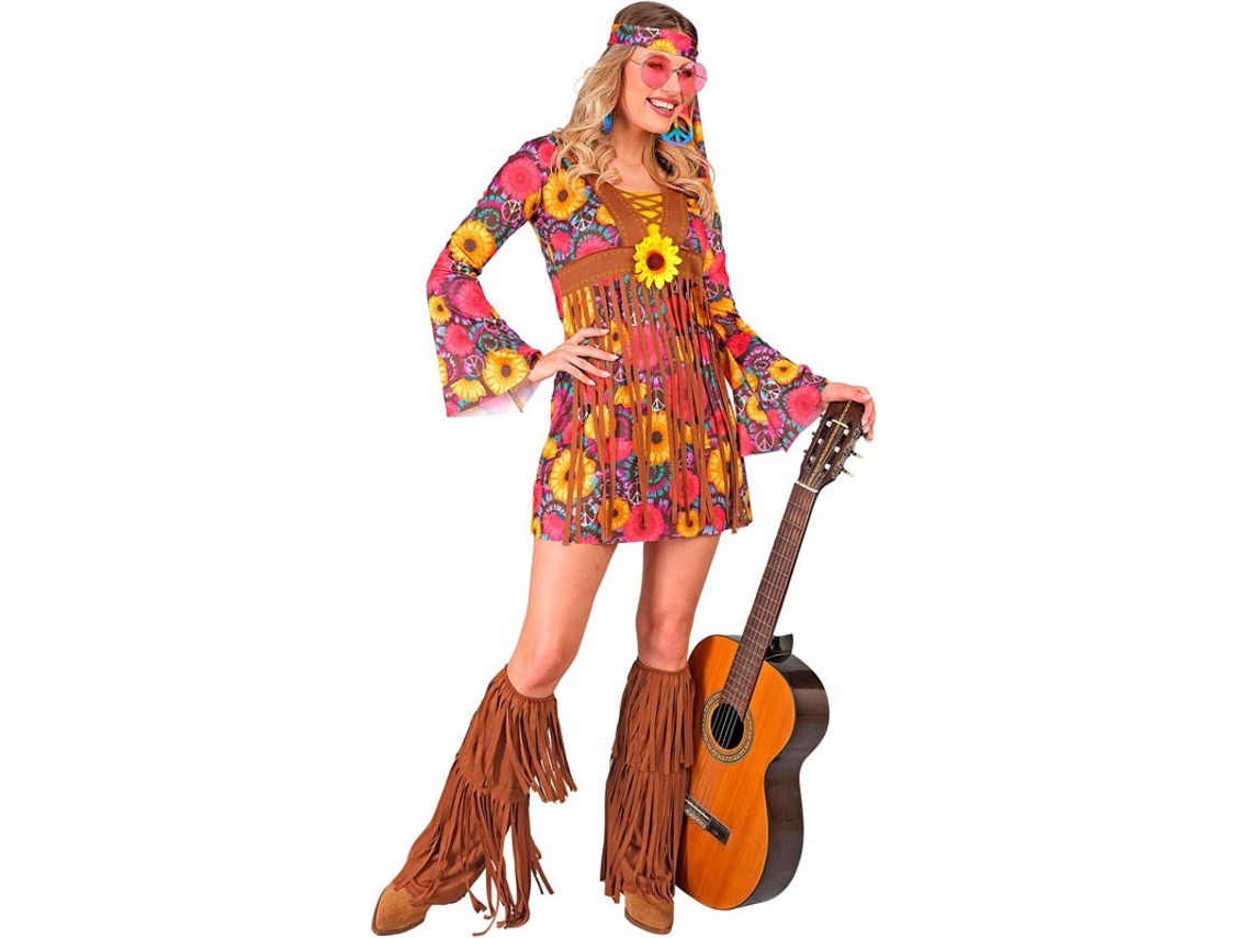 Disfraz de Hippie floral con flecos para mujer