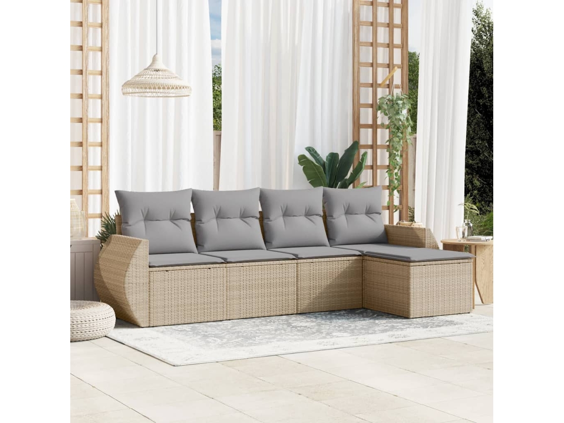 Conjunto de 5 sofás de jardín con cojines de mimbre beige Dkd Home Decor