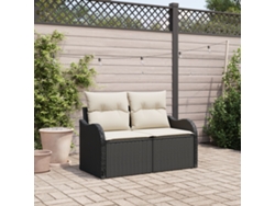 Sofá de jardín para 2 personas Lovely Home con cojines de ratán sintético negro