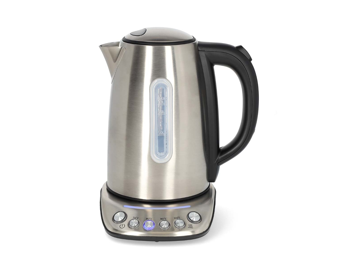 Hervidor eléctrico Nedis de 1,7 l con wifi, de acero y temperatura ajustable, color plateado