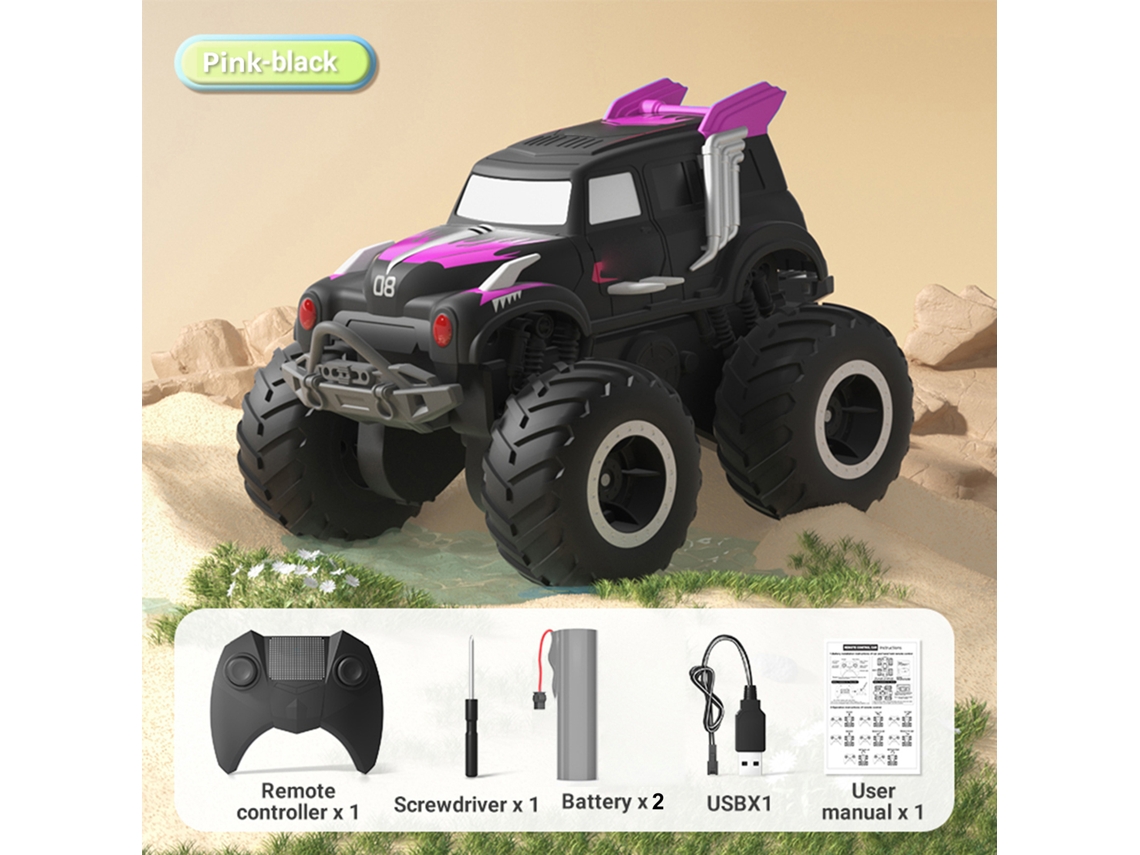 Coche Acrobático Anfibio 4x4 Teledirigido De 2,4 Ghz Para Tierra Y Agua Con 2 Baterías. Regalo Para Niños. Color Rosa.
